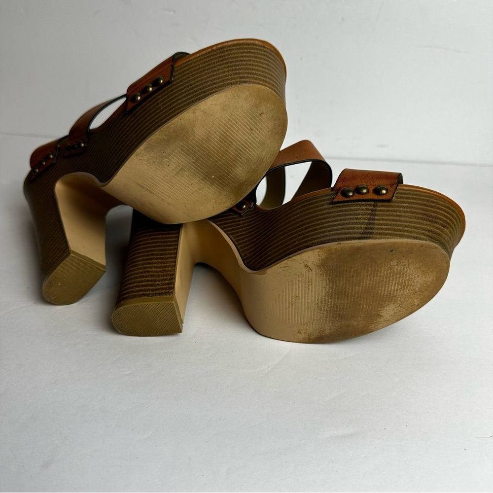 Just Fab Heathanne Platform Sandals Women's Size 9 EU 40 UK 7 Brown Shoes Strap - Picture 7 of 9